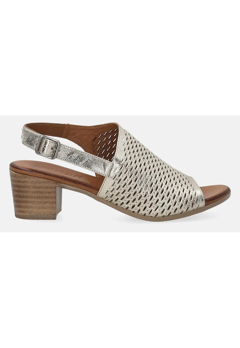 Sandale din piele cu bareta slingback si model perforat