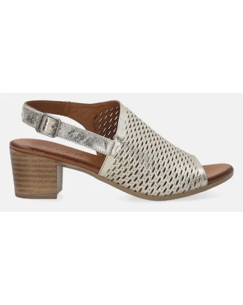 Sandale din piele cu bareta slingback si model perforat