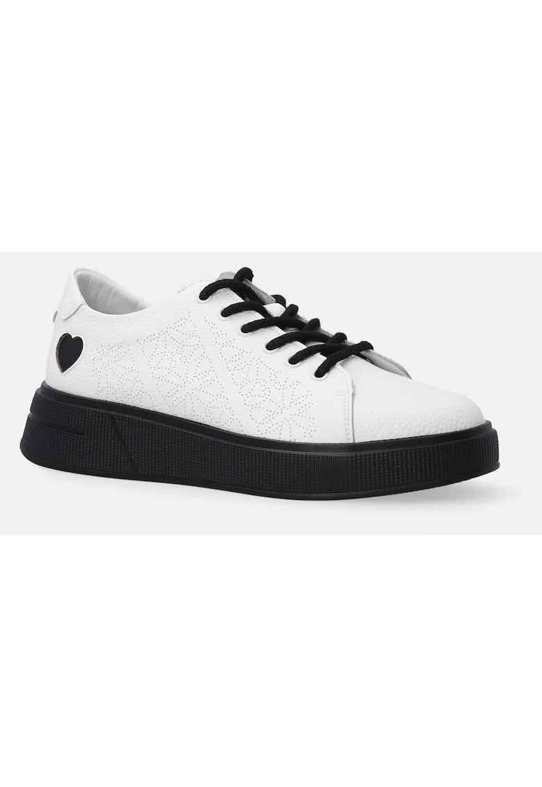 Pantofi sport din piele cu talpa neagra si decupaj