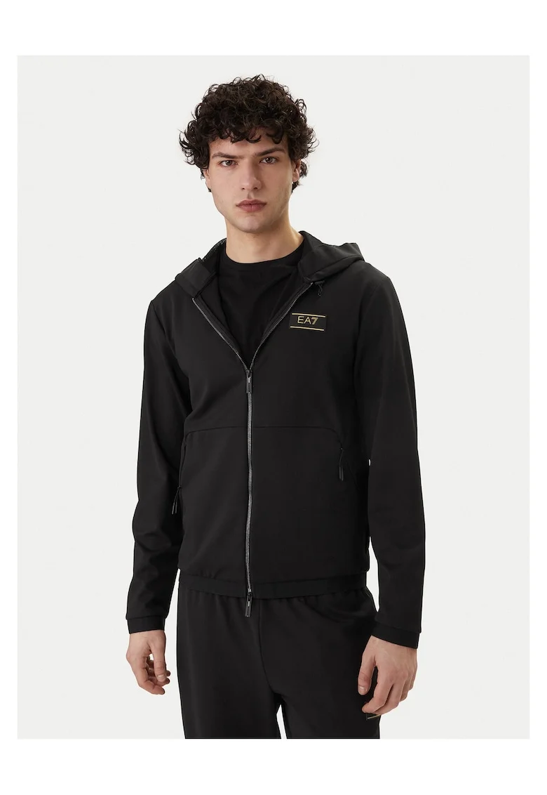 Hanorac barbati,  fermoar, negru, 75% poliamida, 22% viscoza, 3% elastan - 65987, Negru