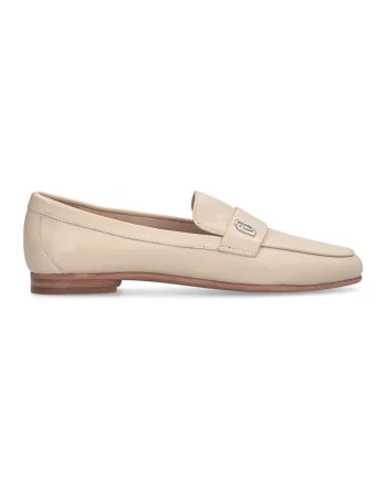 Pantofi loafer de piele cu logo, Bej deschis