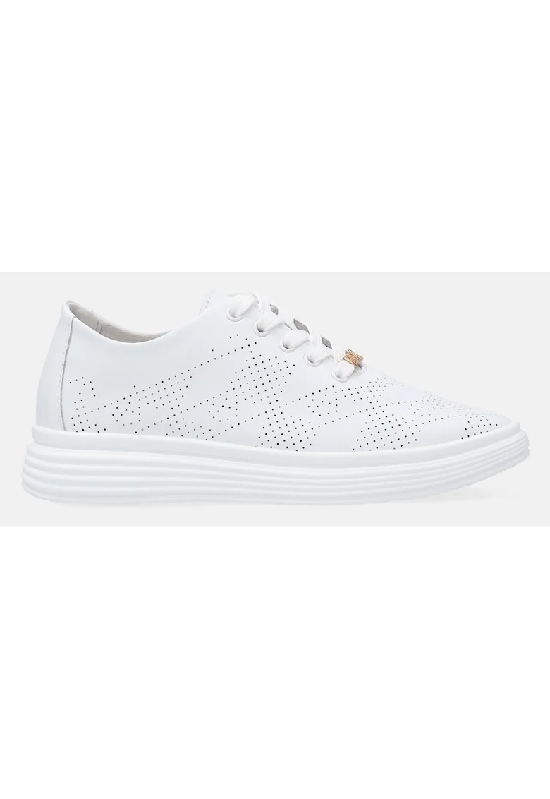 Pantofi sport wedge din piele cu model ajurat si profil jos