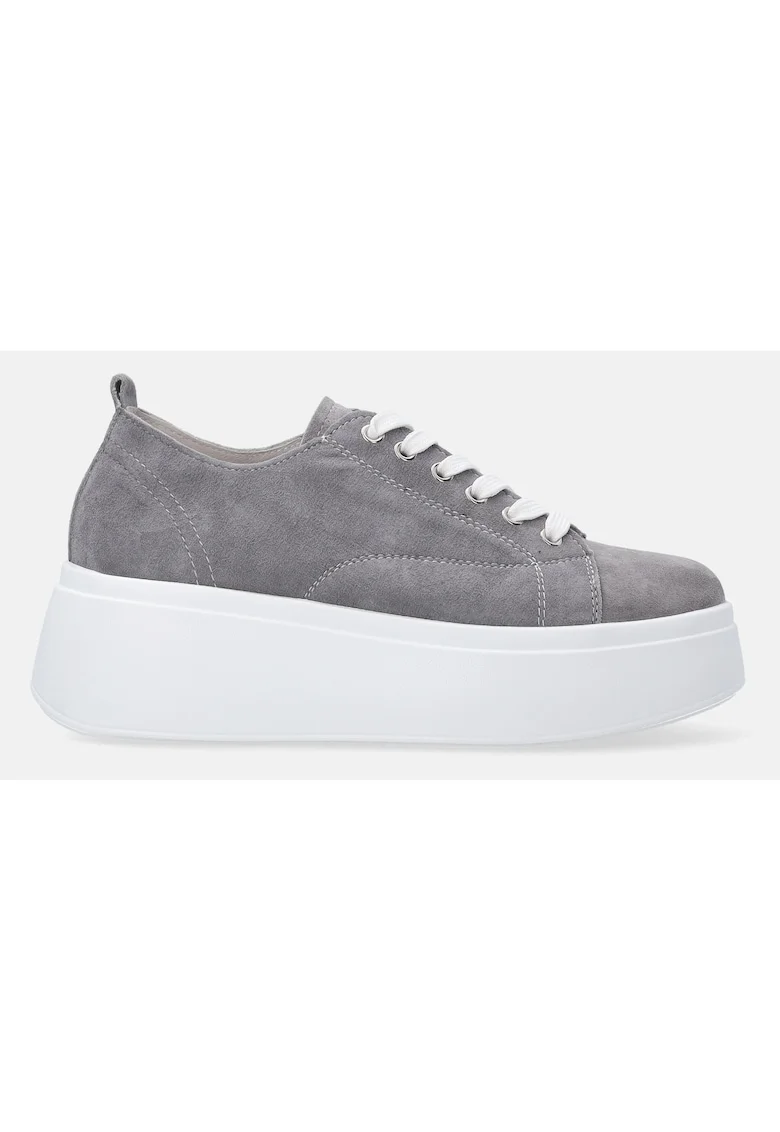 Pantofi sport flatform din piele intoarsa cu varf rotund