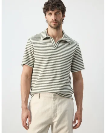 Tricou polo din amestec de bumbac, Alb fildes/Verde feriga