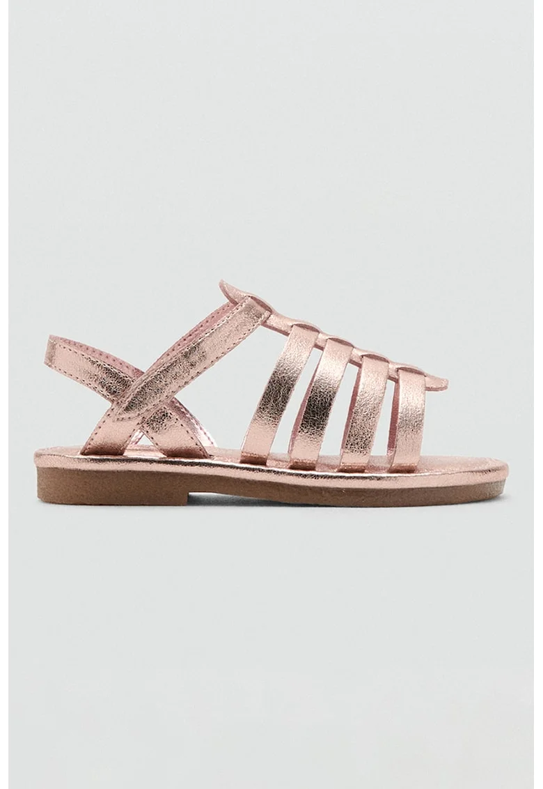 Sandale din piele ecologica cu barete multiple, Auriu rose