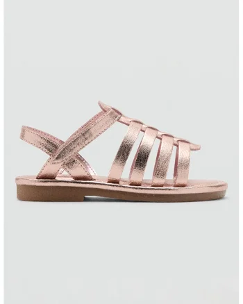 Sandale din piele ecologica cu barete multiple, Auriu rose