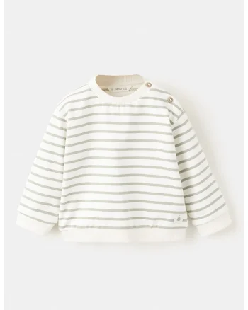 Bluza de trening din bumbac cu model in dungi, Verde pal/Crem