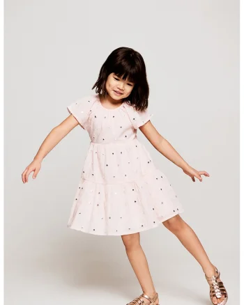 Rochie de bumbac evazata, Roz
