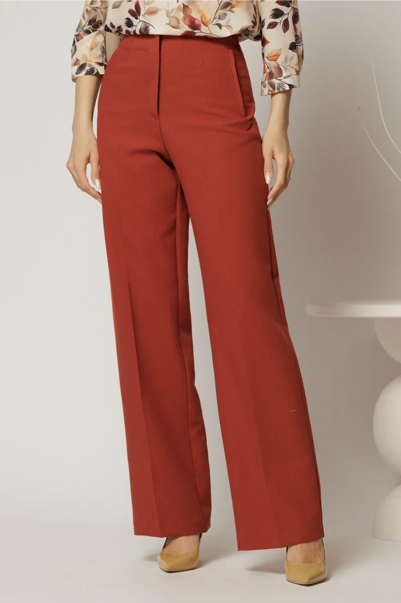Pantaloni dama caramizii croi dreptcu adaos de viscoza