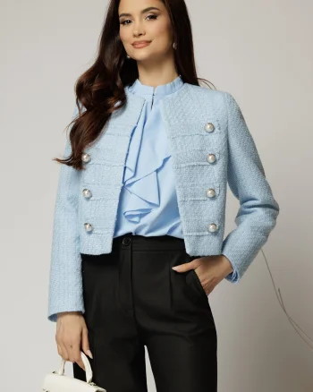 Sacou DY Fashion bleu din tweed si nasturi decorativi
