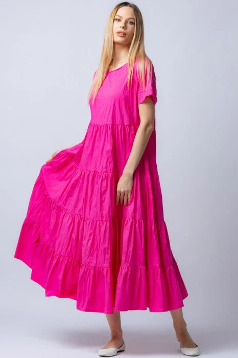 Rochie lunga fucsia cu patru volane