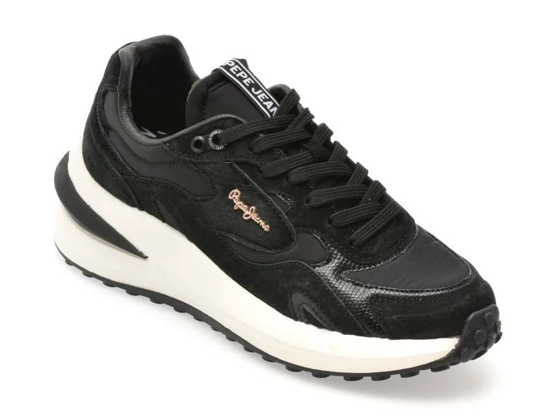 Pantofi sport PEPE JEANS negri, LS60035, din material textil si piele naturala