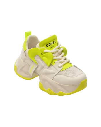 Pantofi sport GRYXX albi, 5931, din material textil si piele naturala