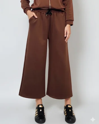 Pantaloni lungi la dungă din vâscoză maro - Unica S-L