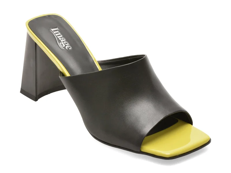 Papuci IMAGE negri, 3F2983, din piele naturala