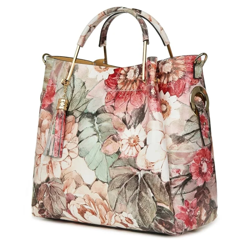 Geanta dama din piele naturala Fabiana cu model floral FF1