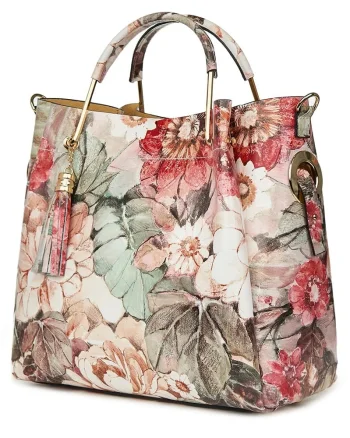Geanta dama din piele naturala Fabiana cu model floral FF1