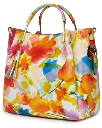 Geanta dama din piele naturala Fabiana cu model floral FF3