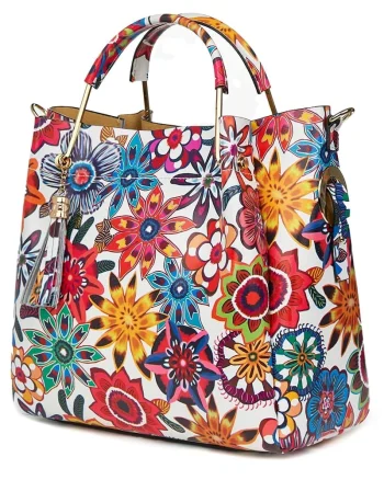 Geanta dama din piele naturala Fabiana cu model floral FF5