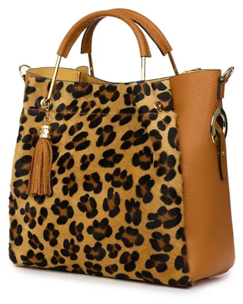 Geanta din piele cu par de ponei Fabiana, coniac/animal print
