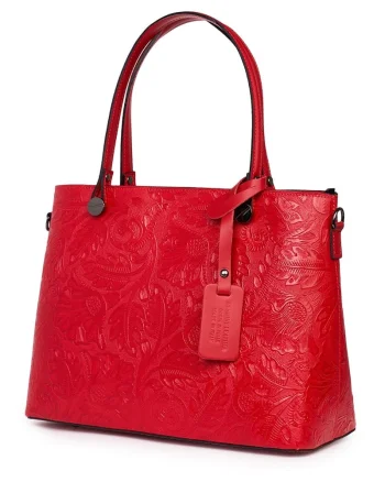 Geanta piele cu model floral Monica rosie