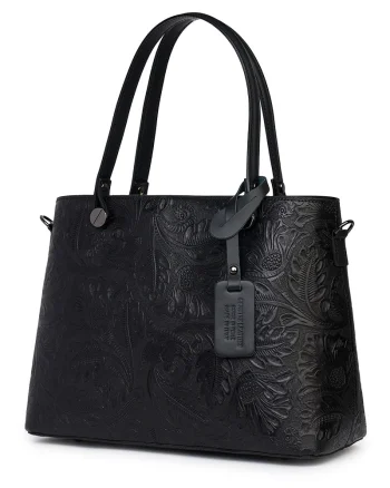 Geanta piele cu model floral Monica neagra