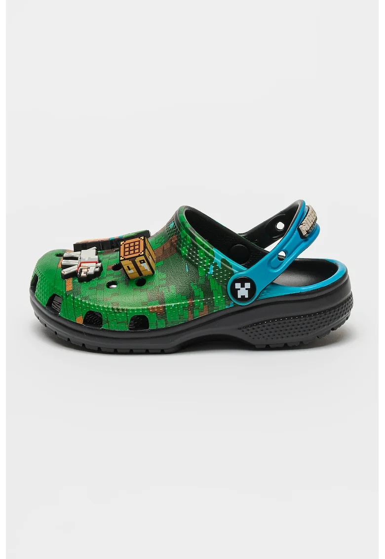 Saboti slingback cu model clasic si imprimeu desene animate, Albastru pastel/Negru/Verde aquamarin