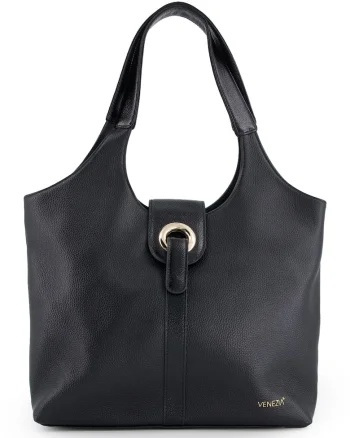 Geanta dama  shopper, piele naturala, neagra, 32x35x9cm, 2 buzunare interioare, 1 buzunar exterior