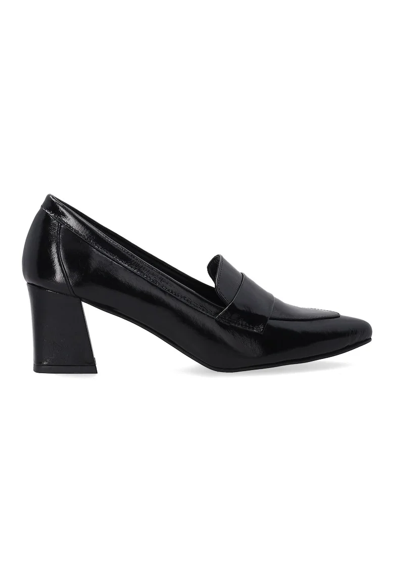 Pantofi din piele lacuita cu toc masiv, Negru