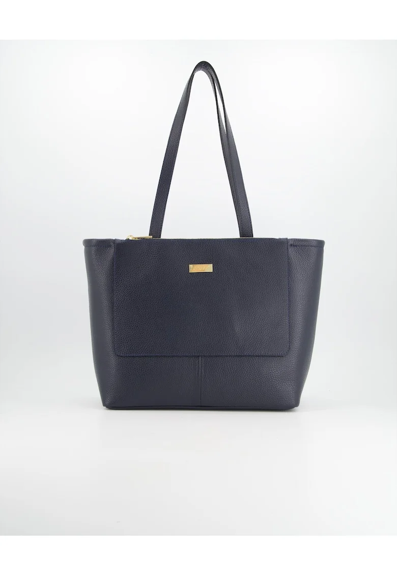 Geanta shopper  piele naturala, albastru marin, 28x32x13cm, 2 buzunare interioare, 2 buzunare exterioare