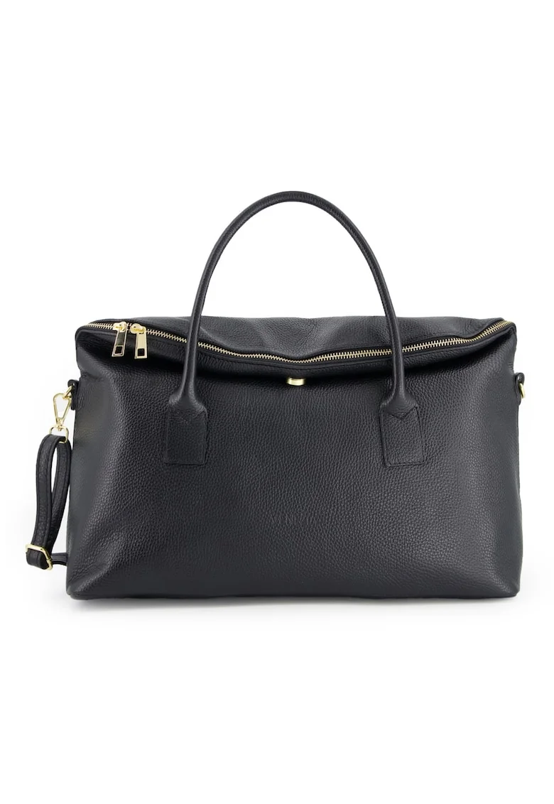 Geanta shopper din piele naturala,  neagra, 32x43x15cm, cu 3 buzunare interioare, curea detasabila max 115cm