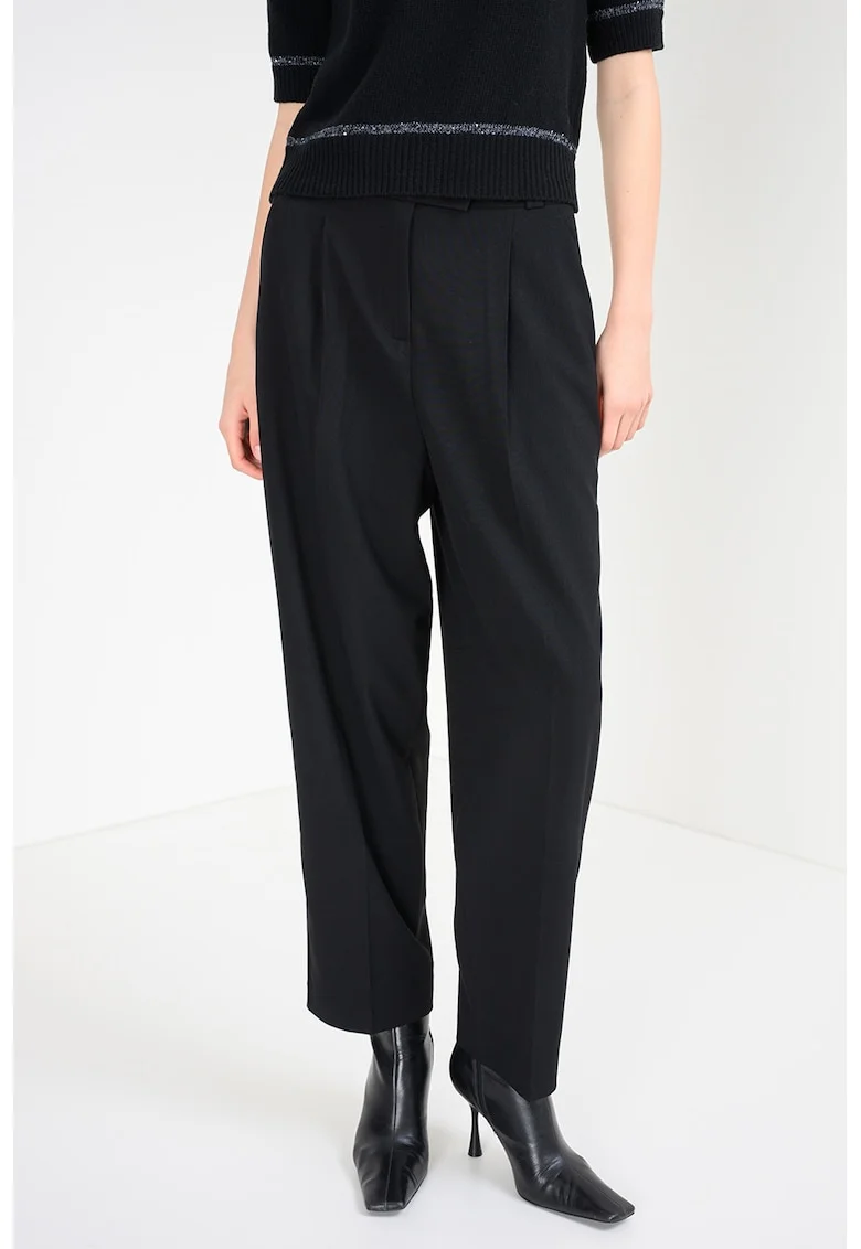 Pantaloni relaxed-fit cu croiala dreapta si pliuri, Negru