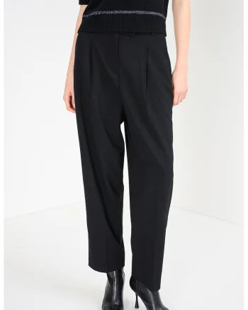 Pantaloni relaxed-fit cu croiala dreapta si pliuri, Negru