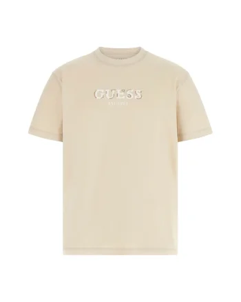 Tricou cu logo brodat si decolteu la baza gatului, Bej deschis