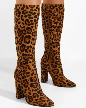 Cizme cu toc gros Alyndra leopard