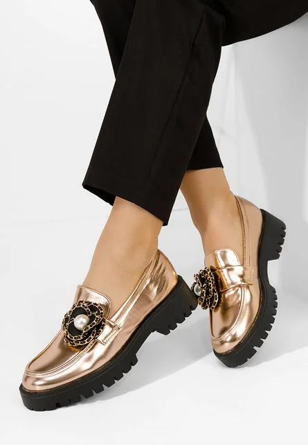 Mocasini cu talpa groasa Sherron champagne