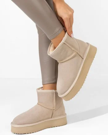 Cizme tip ugg cu platformă Nalya bej
