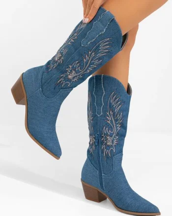 Cizme cowboy damă Tivaria denim