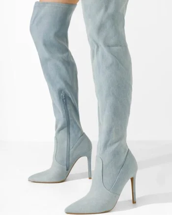 Cizme lungi cu toc subtire Omaria denim