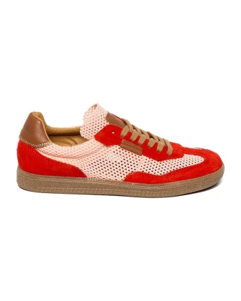 Pantofi sport din material textil cu varf rotund, Rosu/Caramel/Roz
