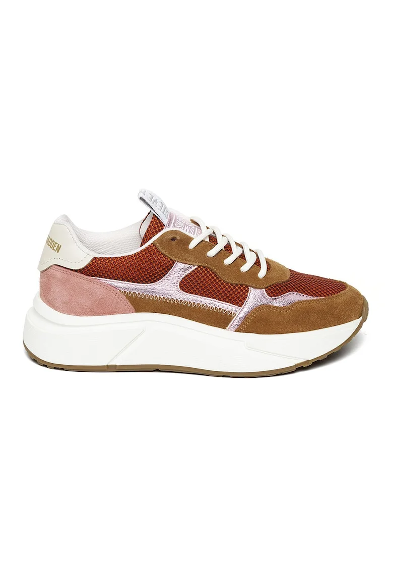 Pantofi sport wedge de piele ecologica, Rosu/Alb/Maro