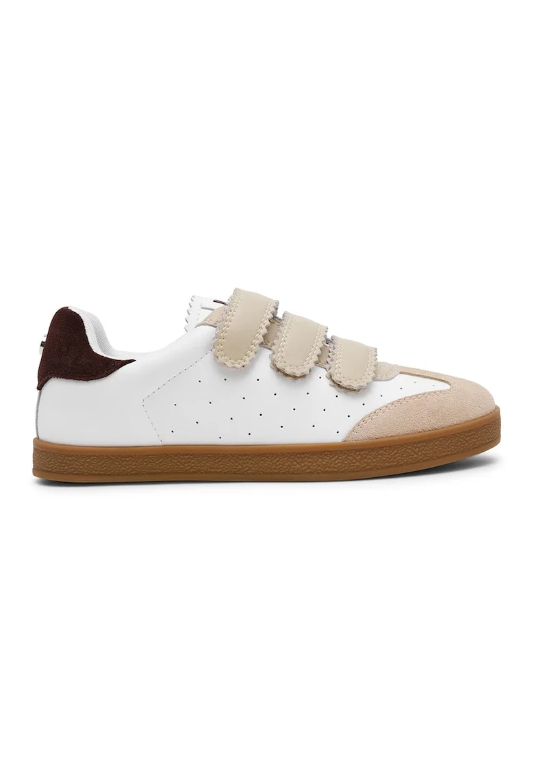 Pantofi sport de piele intoarsa si piele cu velcro Daybreak, Alb/Maro nisip