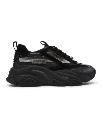 Pantofi sport din piele ecologica cu insertii din piele intoarsa, Negru