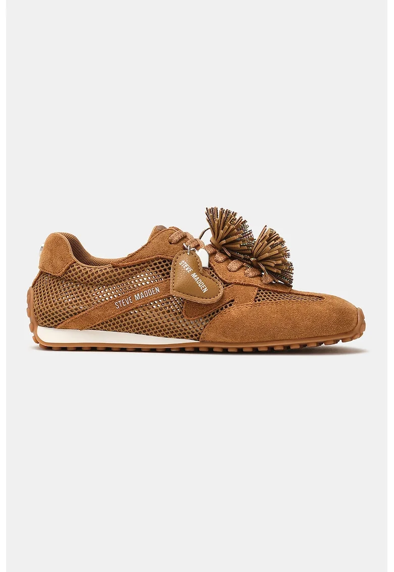 Pantofi sport de piele intoarsa cu perforatii si ciucure, Maro scortisoara,