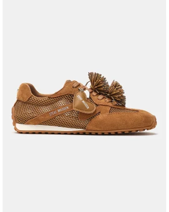 Pantofi sport de piele intoarsa cu perforatii si ciucure, Maro scortisoara,