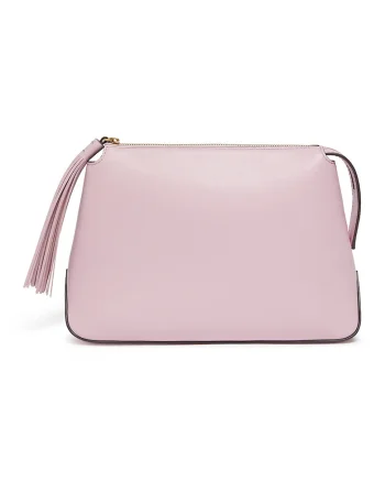 Geanta de piele cu maner si canaf, Roz pastel