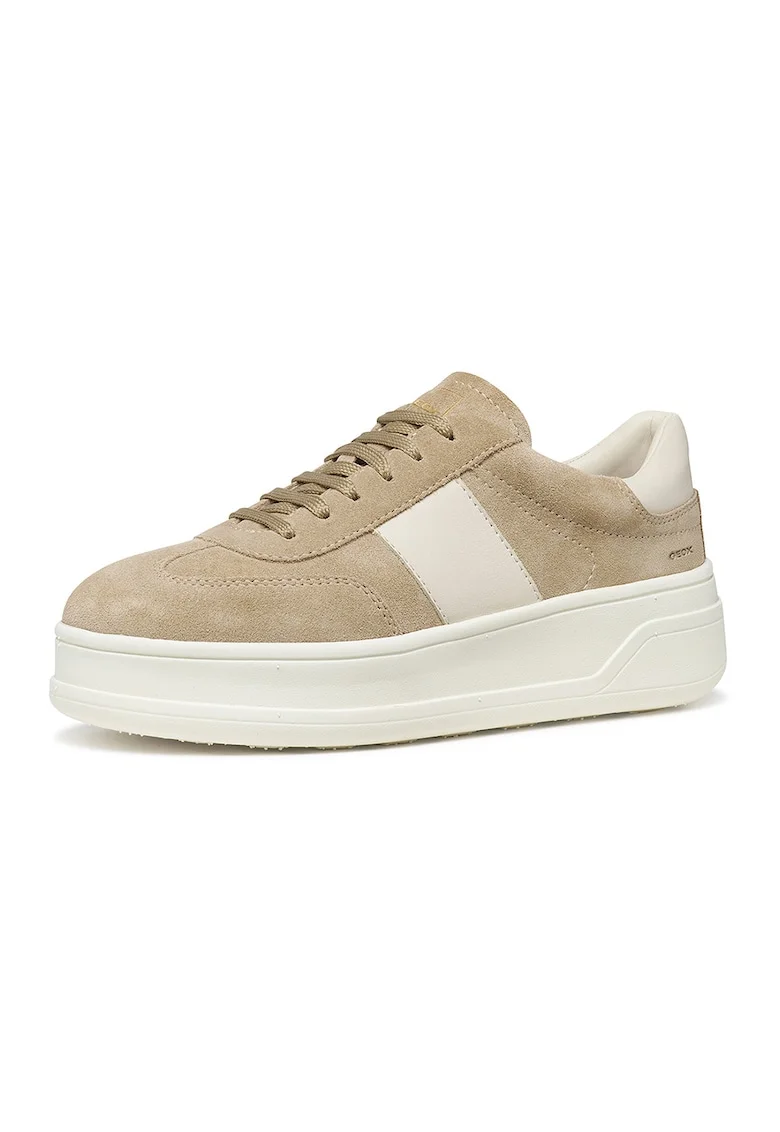 Pantofi sport Spherica flatform din piele intoarsa si piele, Maro nisip/Bej deschis
