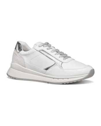 Pantofi sport cu insertii din piele intoarsa, Alb/Argintiu