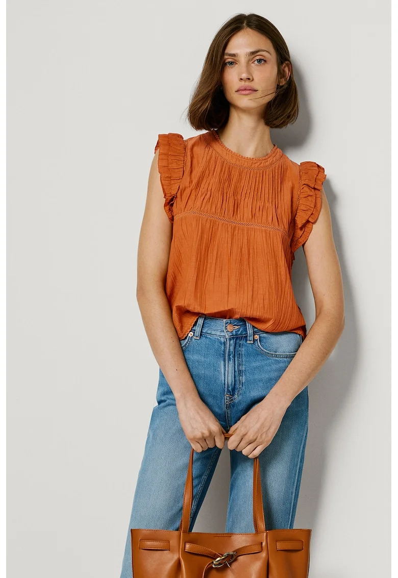 Bluza cu maneci valurite Dakota, Maro scortisoara
