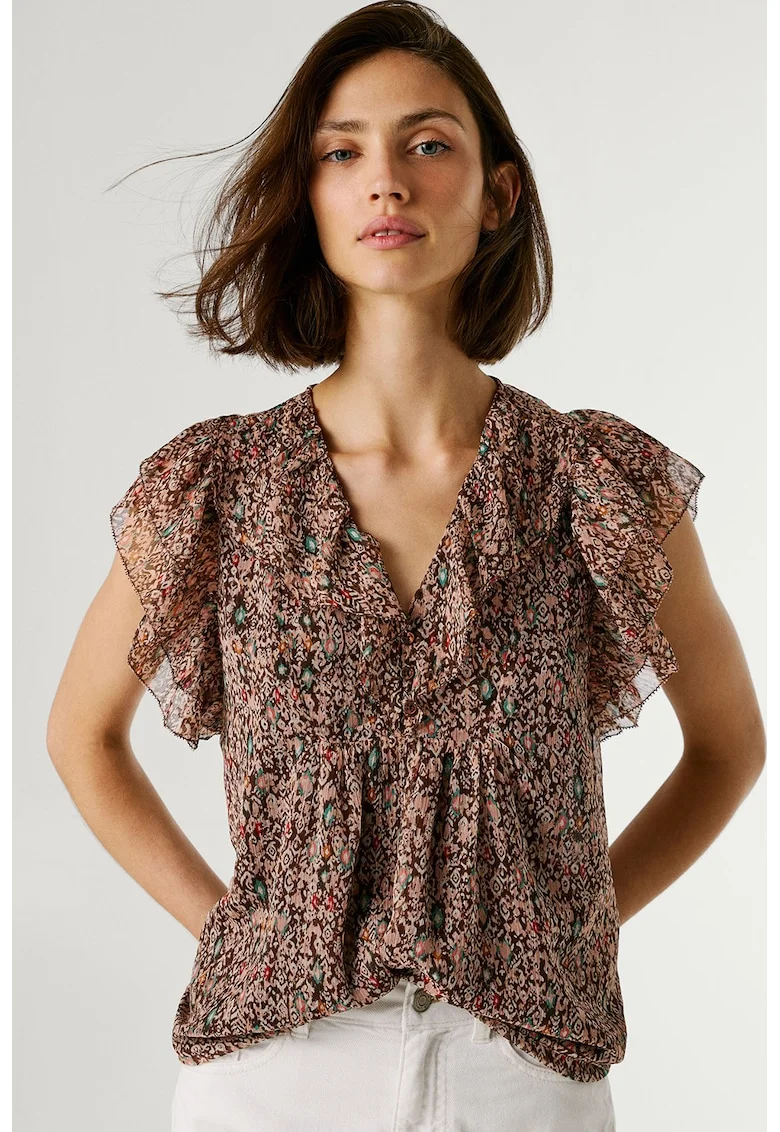 Bluza cu volane Diana, Verde/Maro